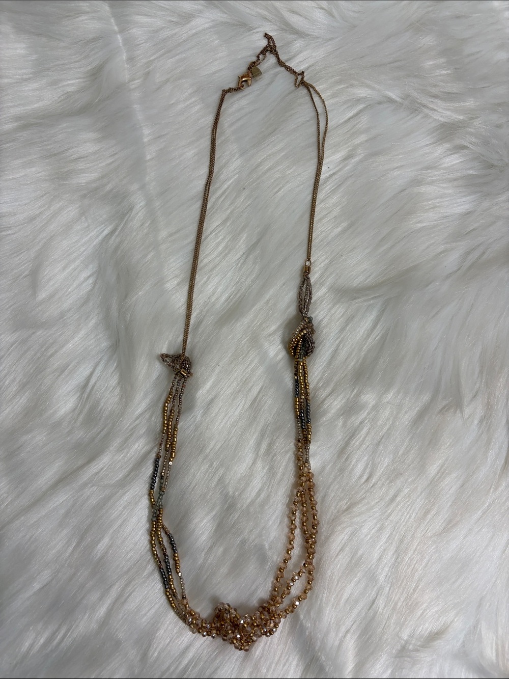 Multi-Strand Gold Beaded Knot Necklace